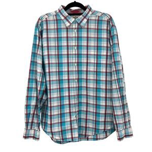 Paradise Collection Blue Plaid Lightweight Long Sleeve Collar Button Down Shirt